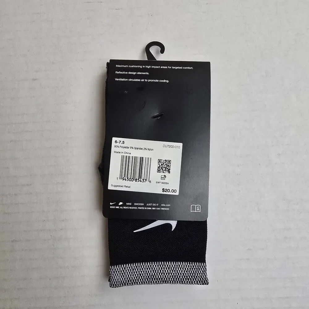 Nike Spark Running Crew Socks Size W7.5-9/M6-7.5 Black Cushioned Dri-Fit
